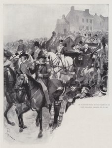 Sr. Gladstone dirigindo para West Calder em sua primeira campanha Midlothian, 27 de novembro de 1879
